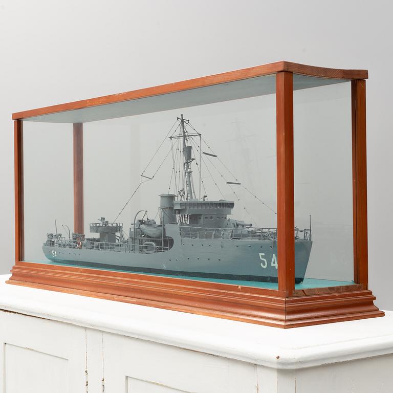 A scale modelship of the Swedish minesweeper HMS Landsort.