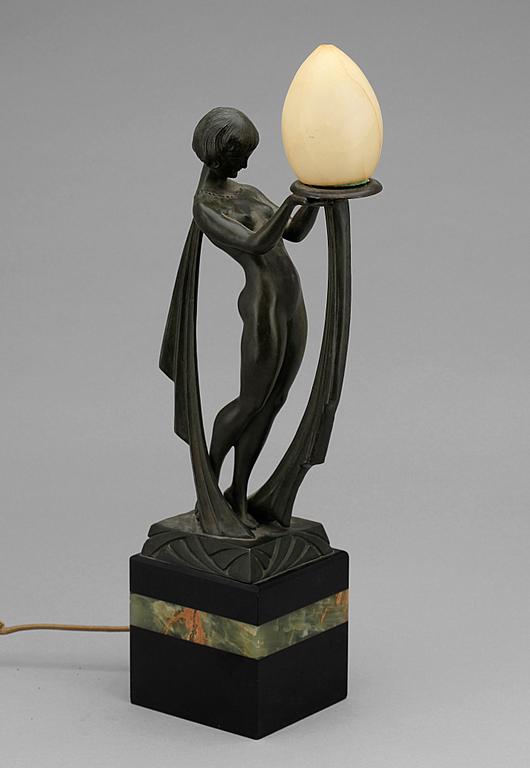 BORDSLAMPA, mässingspatinerad metall, Limousin, art deco, 1920/30-tal, sign.