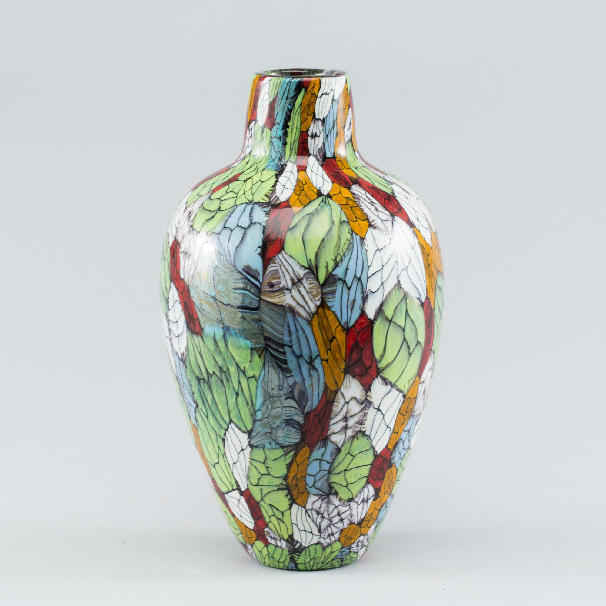 A VITTORIO FERRO MURRINE GLASS VASE FOR FRATELLI PAGNIN, 1990-2000.