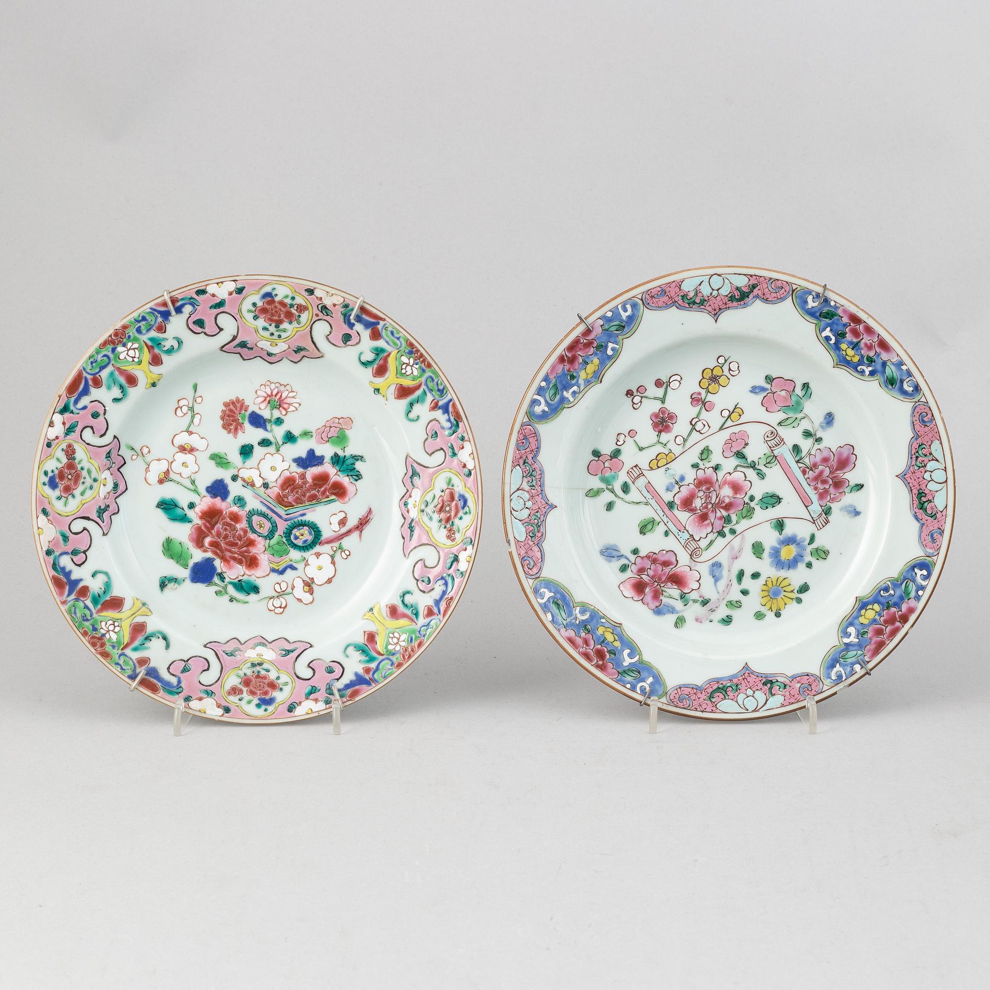 A set six odd famille rose dishes, Qing dynasty, 18th Century.