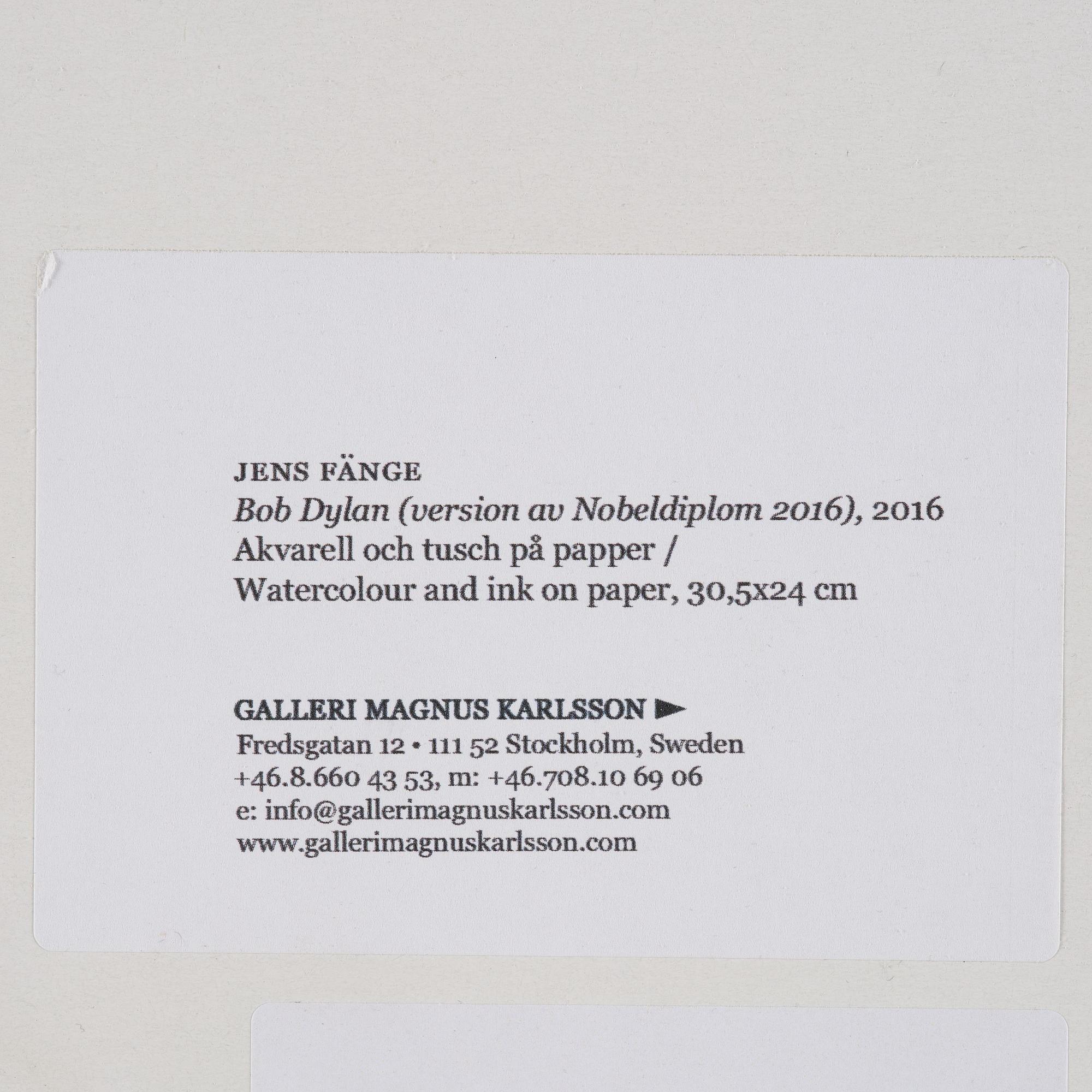 Jens Fänge, "Bob Dylan" (version av Nobeldiplom 2016).