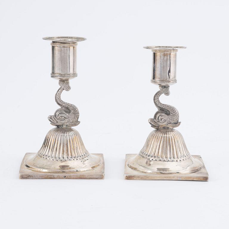 A pair of silver candle sticks by CM Ryberg Stockholm, 1815.