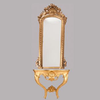 SPEGEL samt KONSOLBORD, rokokostil, sent 1800-tal.