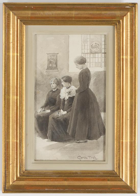 GERDA TIRÉN, tuschlavering med täckvitt, signerad.