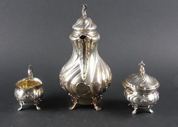 KAFFESERVIS, 3 delar, silver, C G Hallberg 1955-1956.