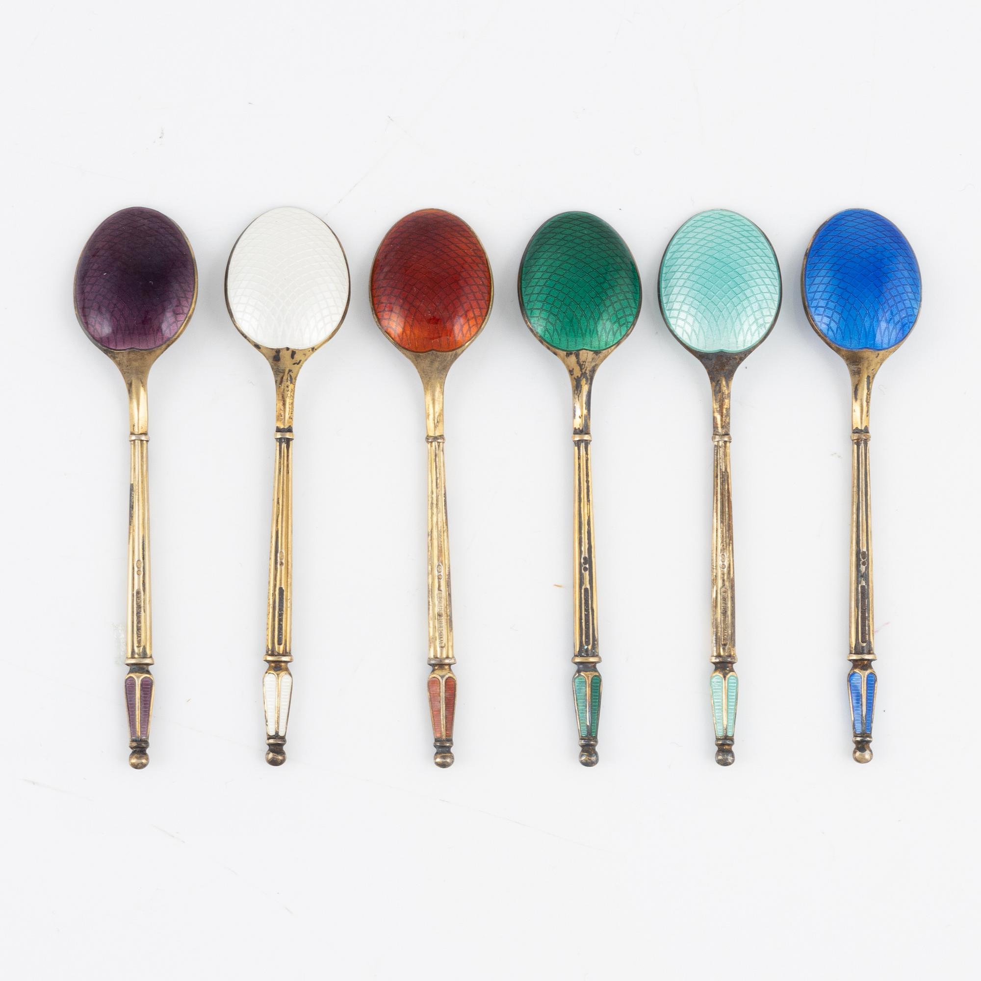 A Michelsen, twelve silver and enamel spoons, Denmark mid 20th century.
