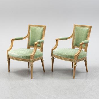 A pair of gustavian armchairs, late 18th century.