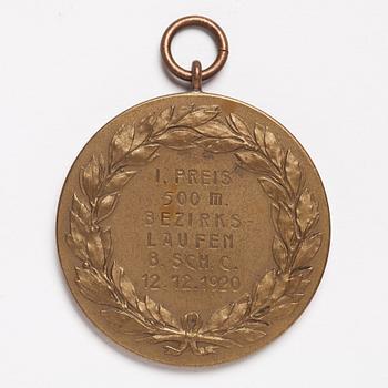 Medaljer, 2 st, 1:pris i 500 och 1500 meter skridsko, 1920, brons.