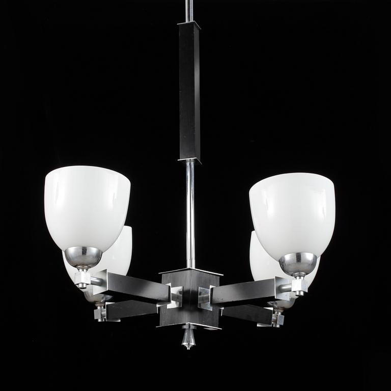 LAMPA, metall och svärtat trä. Art Deco.