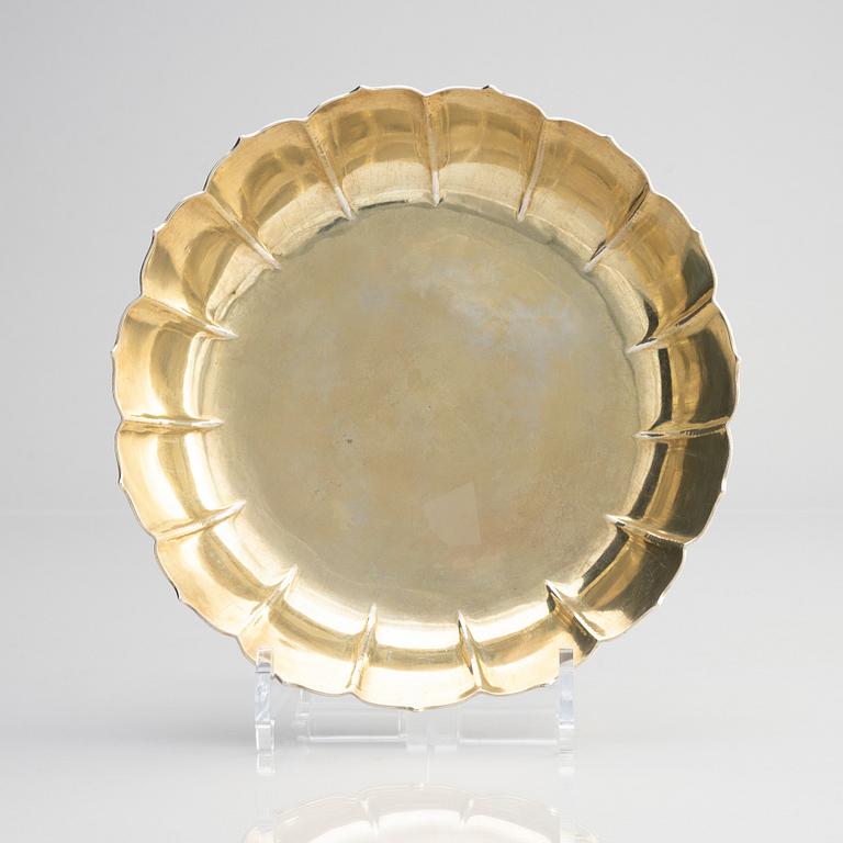 Johan Wilhelm Helleday, jordgubbsskål, delvis förgyllt silver, Stockholm 1709.