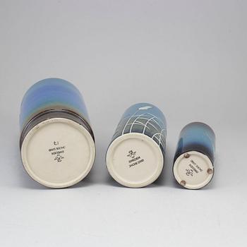 JACKIE LYND, a set of three stoneware vases, Rörstrand, Sweden.