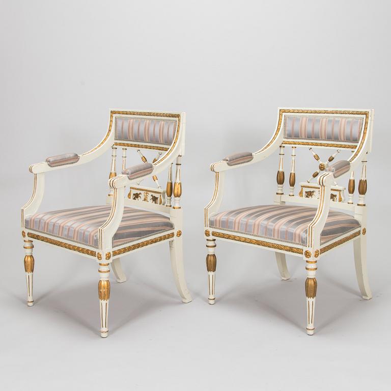 A pair of late Gustavian style armchairs, early 20th century.