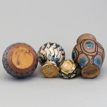 Three ceramic vases by Herman Kähler, one possibly by Kähler, signed.