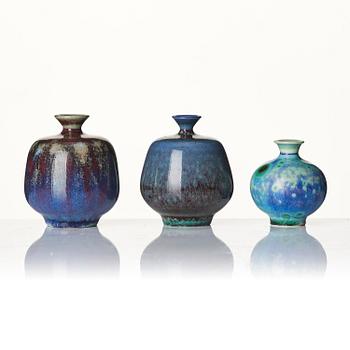 Berndt Friberg, a set of 7 stoneware vases and 4 bowls, Gustavsberg Studio, Sweden, 1960s.