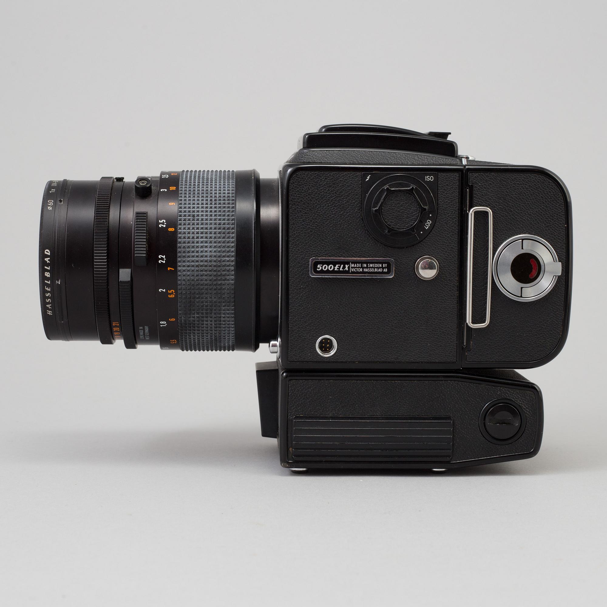 A black body Hasselblad 500 ELX Camera from Sweden 1986. With Sonnar 4/150 T*.