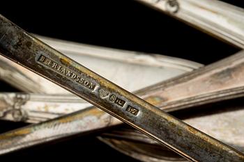 MATSKEDAR, 6 st, silver. "Rosett" B. Erlandsson, Kristianstad 1913. Ca 370g.