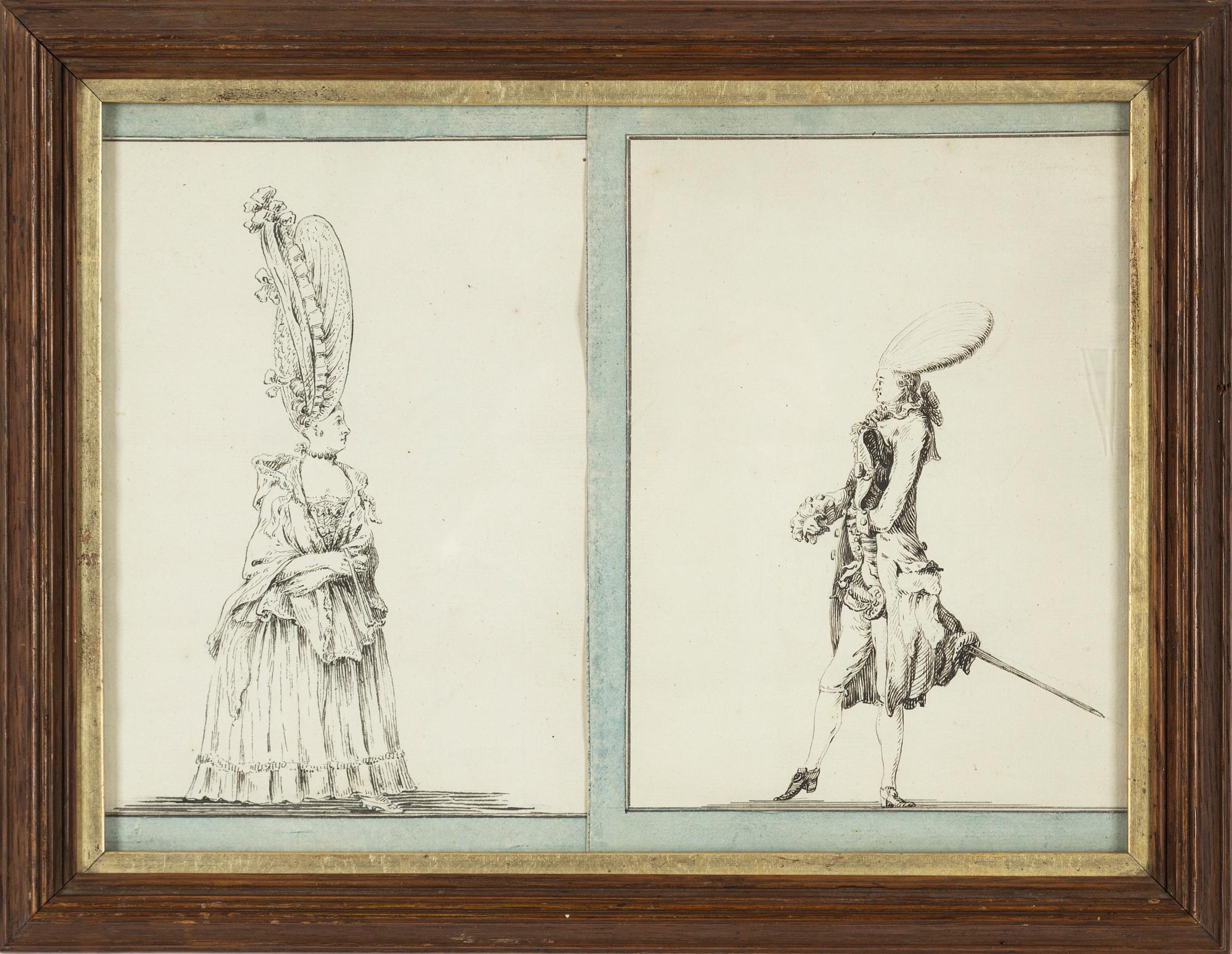 Erik Palmstedt, tillskrivna, tuschteckningar, 2 st, samramade.