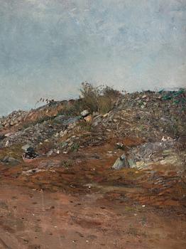 Carl Fredrik Hill, "Väg med sittande hund, Fontainebleau" (Road with sitting dog, Fontainebleau).