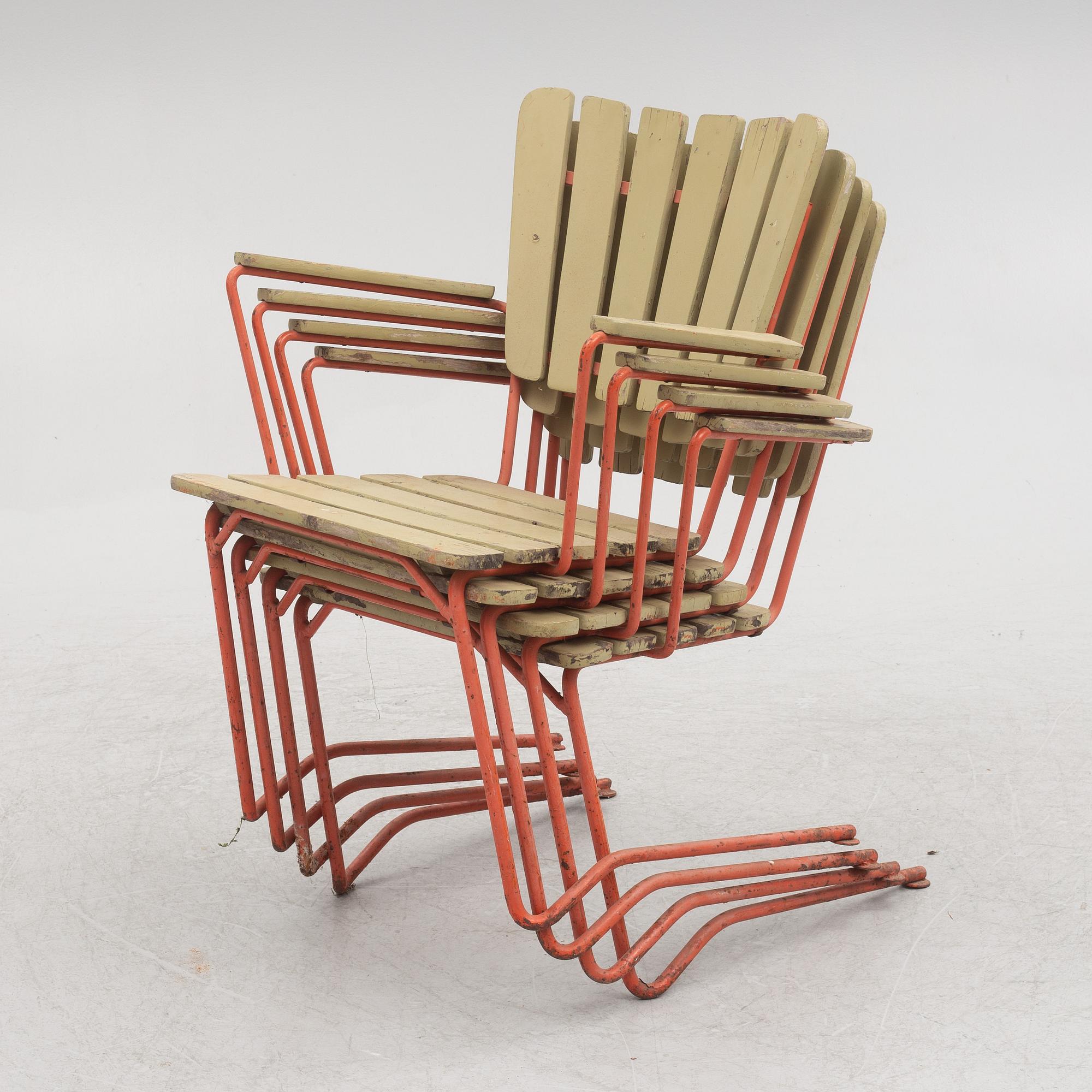 A set of four garden chairs, Arbrå stålmöbler, mid 20th century.