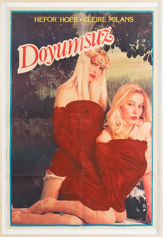 BRAD DOWNEY, "Doyumsuz", four found vintage cinema posters, marker, paint, recomposed and framed, signed.