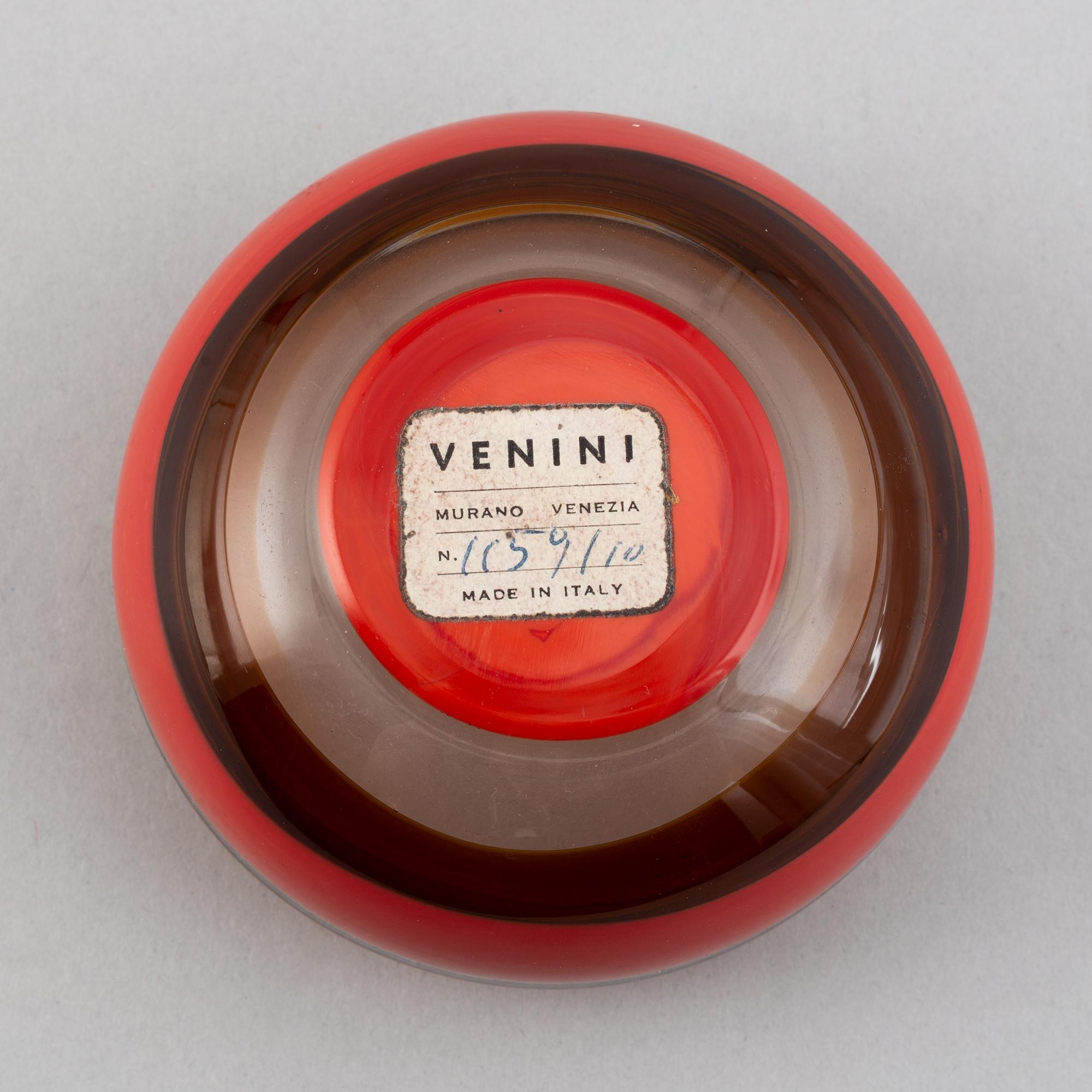 A glass bowl by Venini, Murano, Italy, numbered 115  9/10.