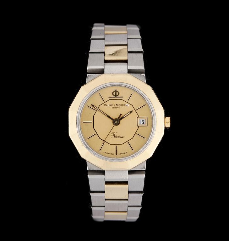 ARMBANDSUR, dam, Baume & Mercier, Riviera, quartz, stål och guld, 1990-tal.