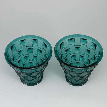 SIMON GATE, two glass vases, Orrefors, circa 1930s.
