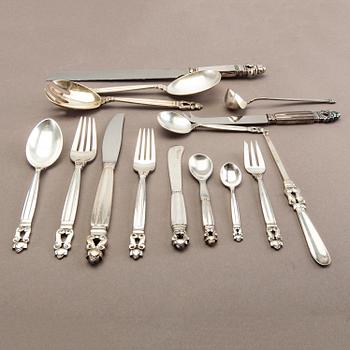 Johan Rohde, a set of 79 pcs of "Konge/Acorn" sterling silver flatware, maker's mark Georg Jensen, Copenhagen post 1945.