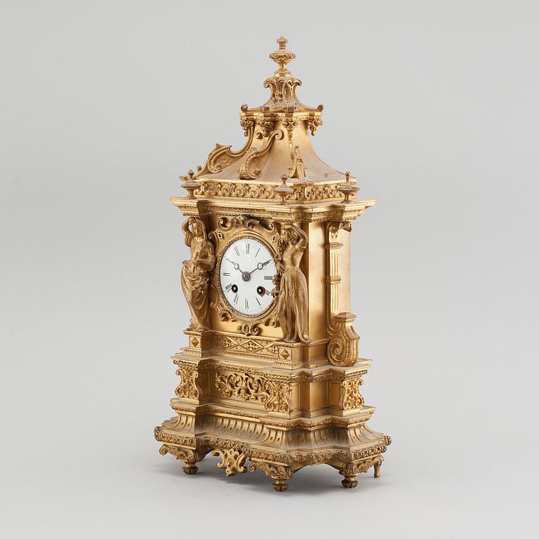 A 19th century table clock, clockwork marked "Raingo Freres, Paris".