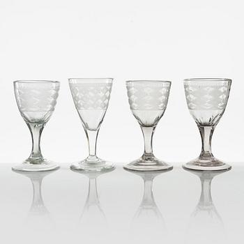 A group of 20 late gustavian liquer glasses, various manufactories, 19th century.