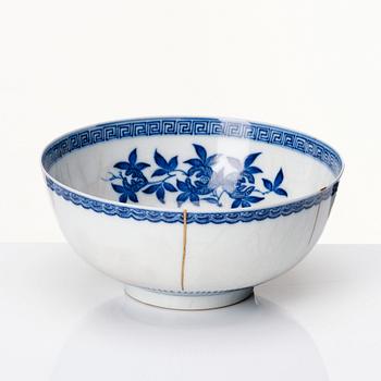 A Chinese blue and white 'three abundance' bowl, Qing dynasty, Yongzheng (1723-35) with Chenghua's six character mark.