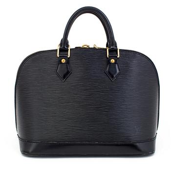 A black epi "Alma" handbag and keyholder by Louis Vuitton.