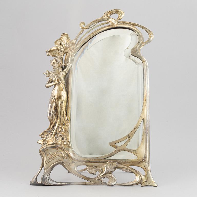 A silver plated Art Nouveau table mirror, early 20th Century.