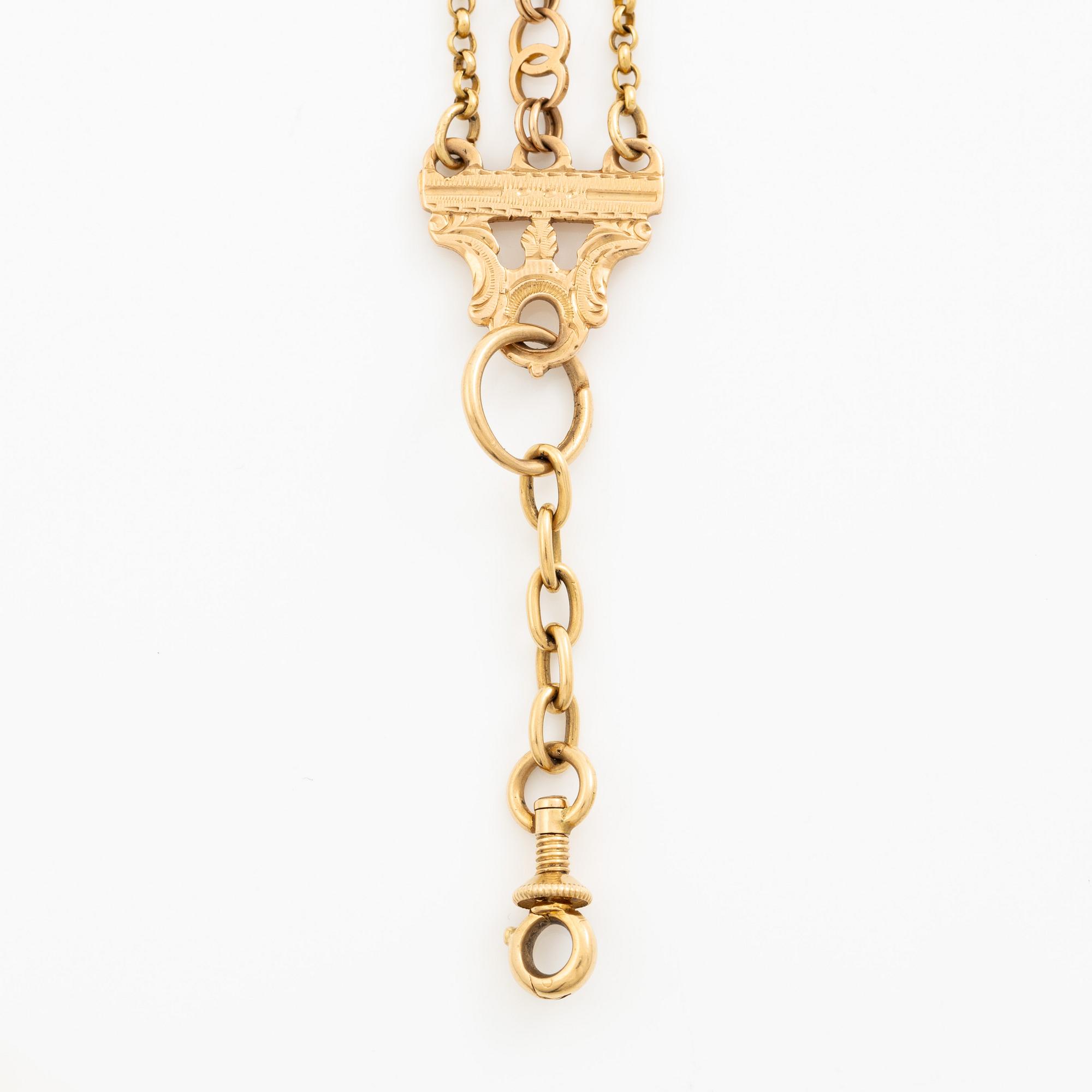 Chateleine 18K guld och emalj, 1800-tal.