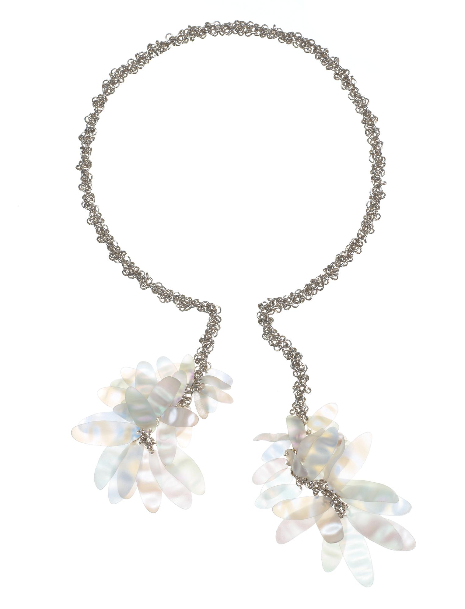 An Ingrid Bärndal sterling and plastic necklace,"Ice-leaves", Stockholm 2004.