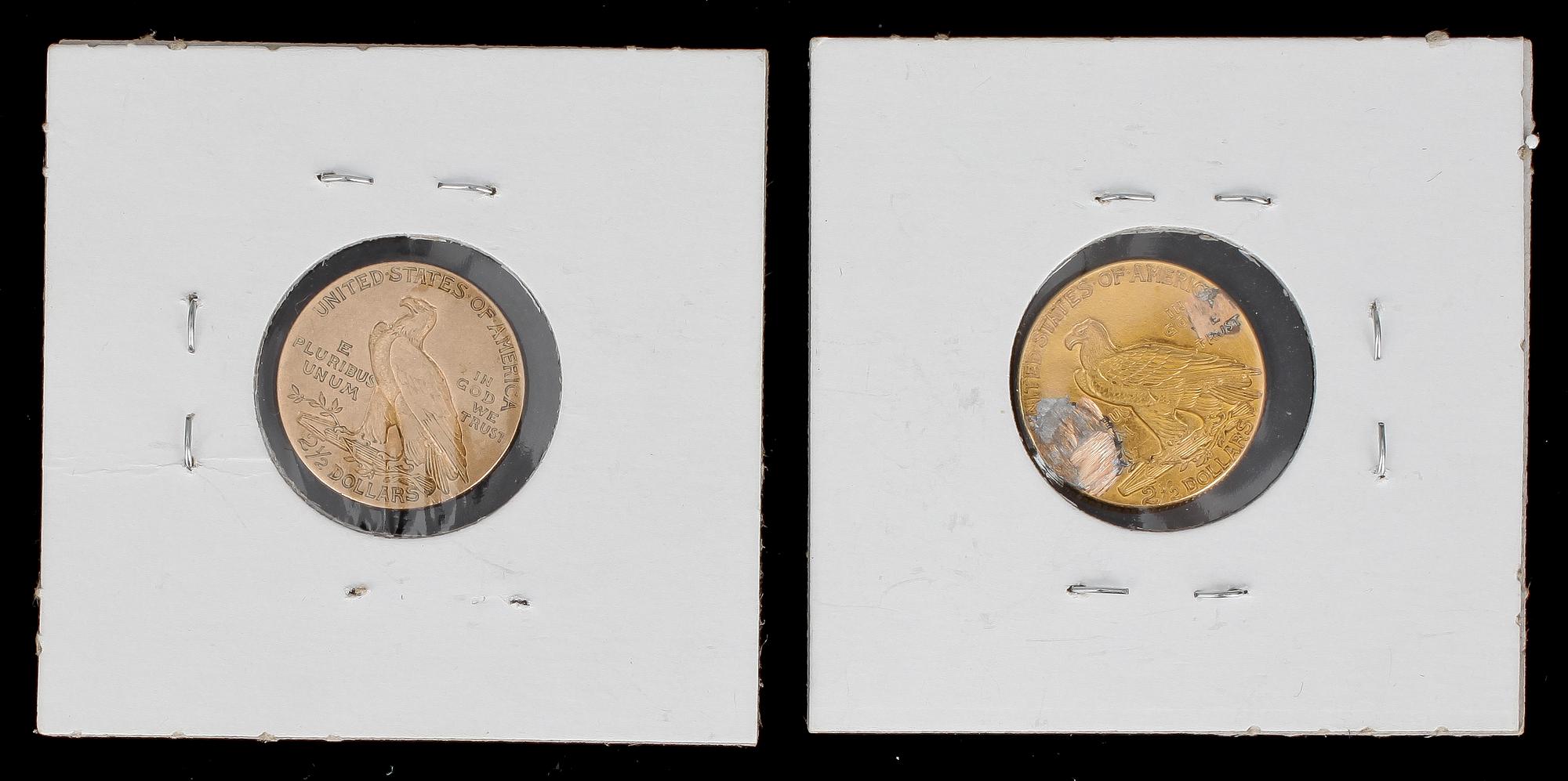 INDIAN DOLLARS, 2 st, guld, 2 1/2 dollar, USA 1908 resp 1926. Totalvikt ca 4 gram.