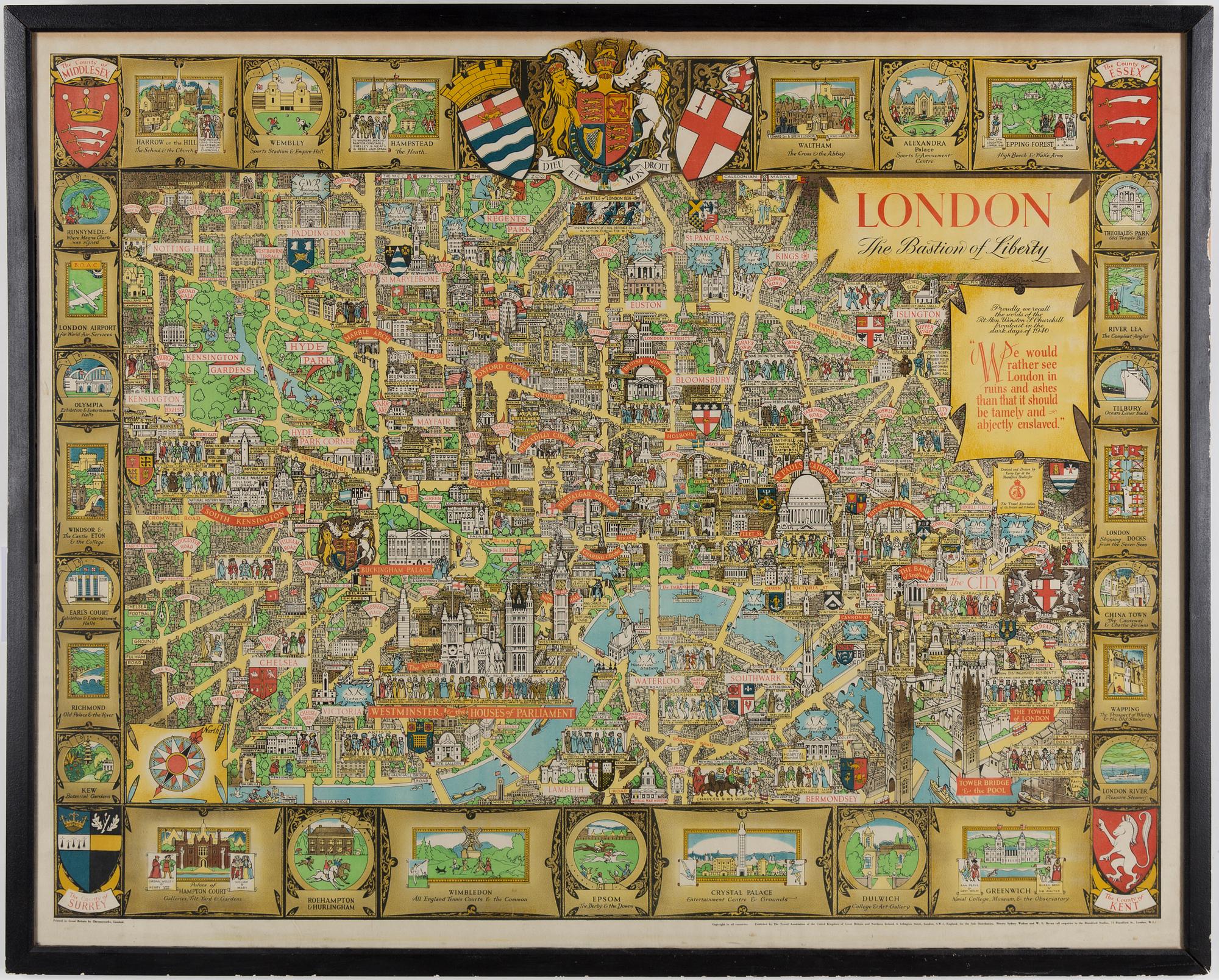 KERRY LEE, a lithographic poster/map, 'London The Bastion of Liberty', mid 20th century.