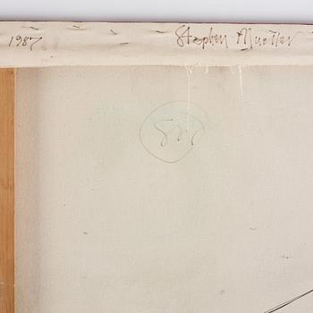 Stephen Mueller, signerad och daterad 1987 a tergo. Akryl på duk.