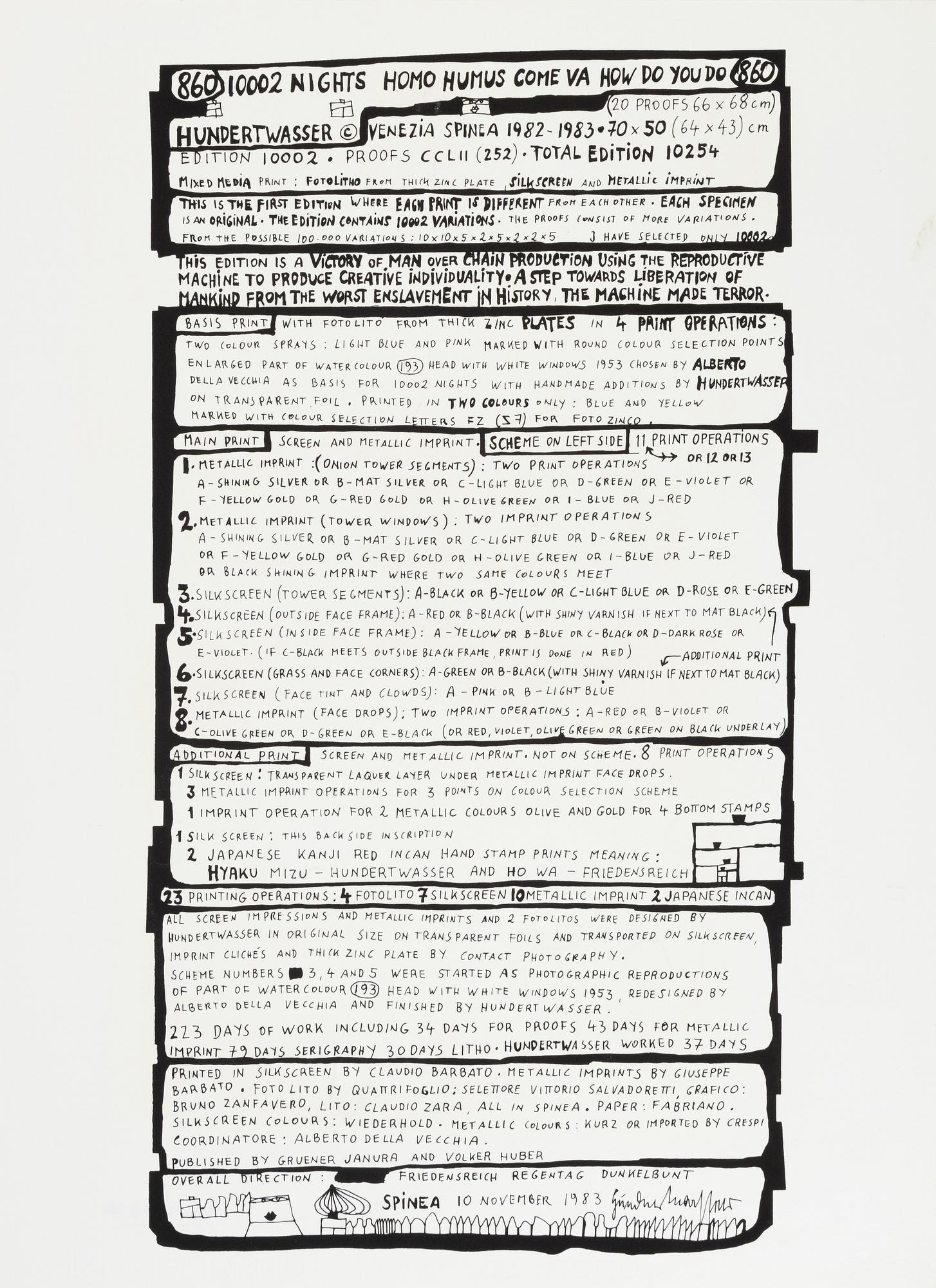 Friedensreich Hundertwasser, photo lithograph and silk screen with metal embossing, 1984. Signed and numbered 4371/10002.