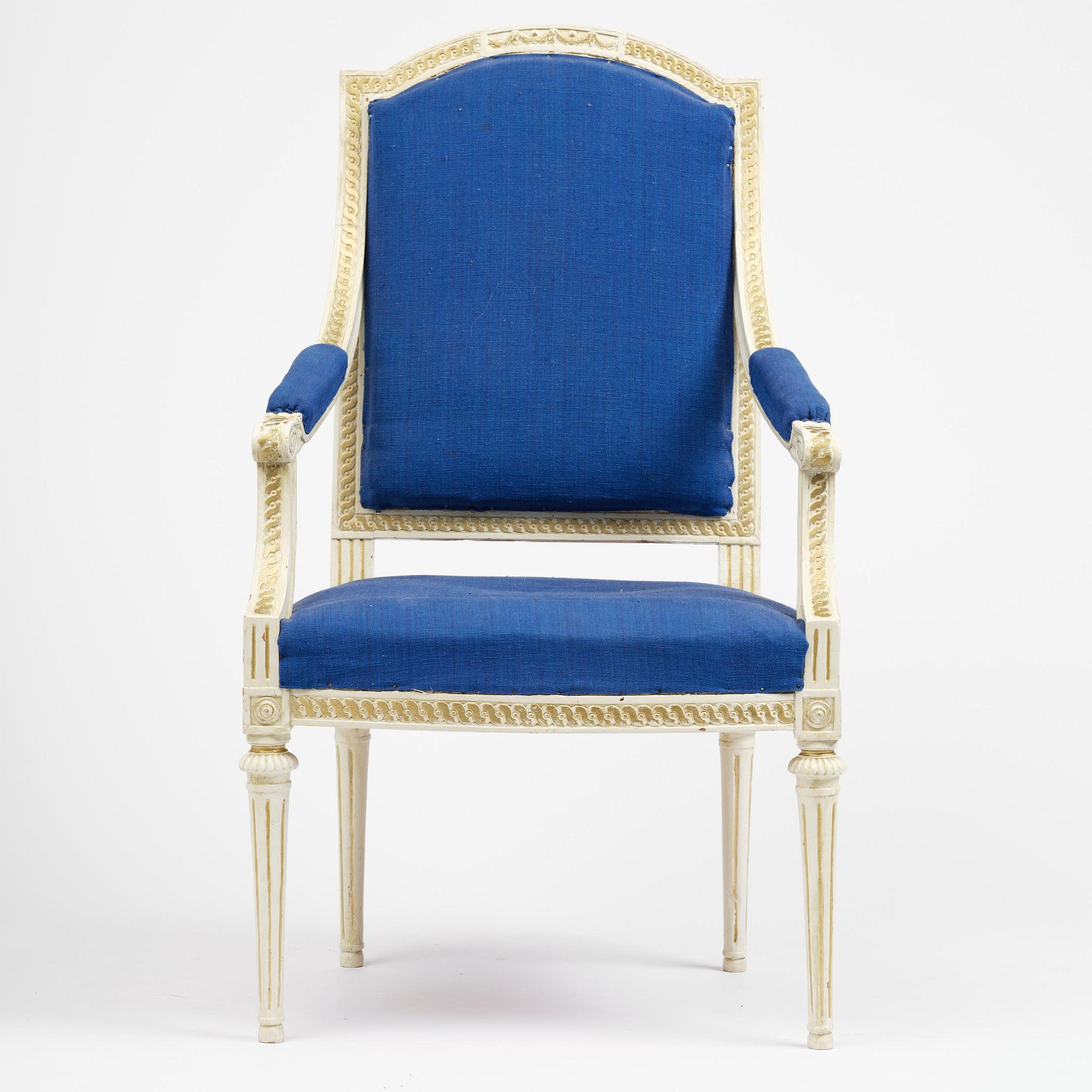 A gustavian officials open back armchair, Stockholm, late 18th century.