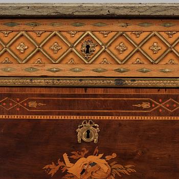 A Gustavian marquetry and ormolu-mounted commode by N. P. Stenström (master in Stockholm 1782 - 90).