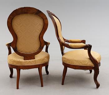 KARMFÅTÖLJER, 1 par, 1800-talets andra hälft.