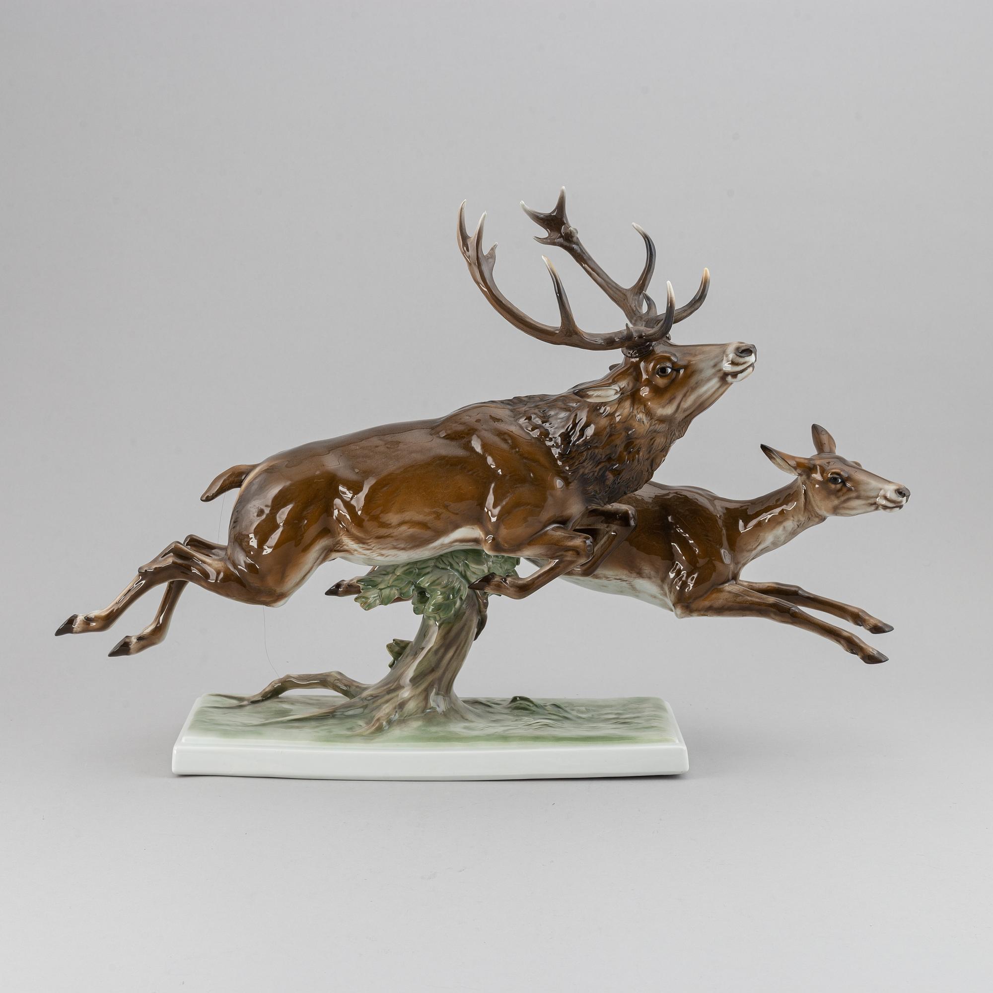 Max Hermann Fritz, a porcelain figure of deer, Rosental, Germany.