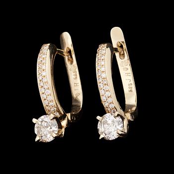 EARRINGS, brilliant cut diamonds, tot. app. 1.60 cts.
