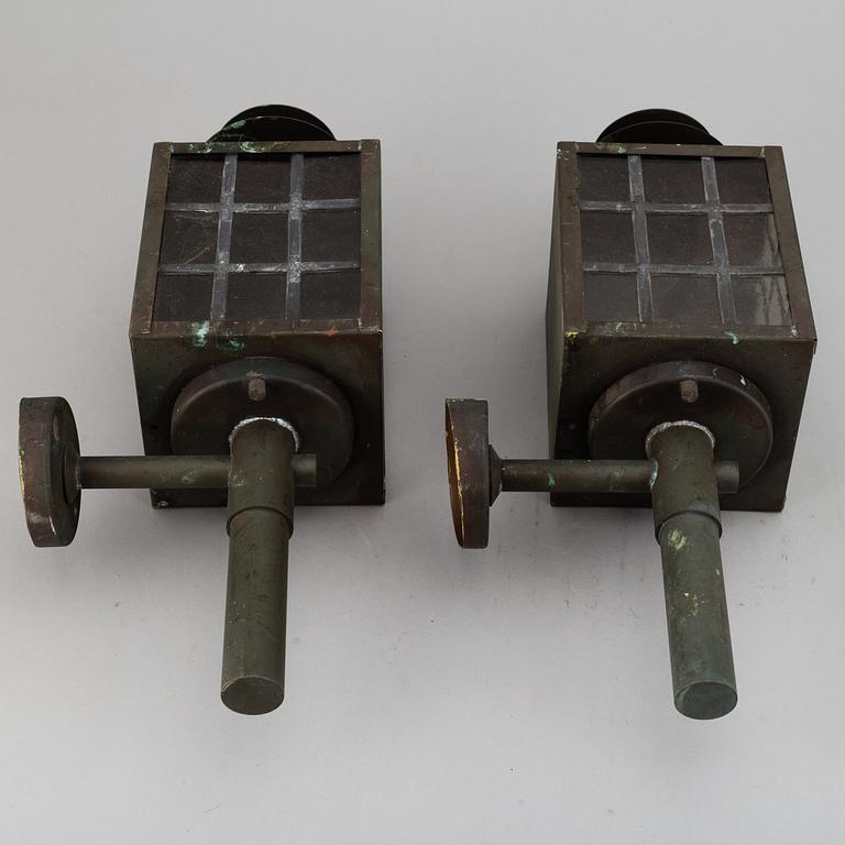 A 20th Century pair of copper wall lanterns.