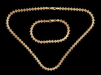 HALSBAND samt ARMBAND, 18k guld, Italien, 1900-tal. Vikt 19 g.