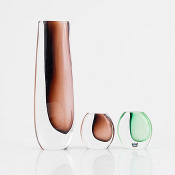 Vicke Lindstrand, vases, 3 pcs, Kosta Boda.