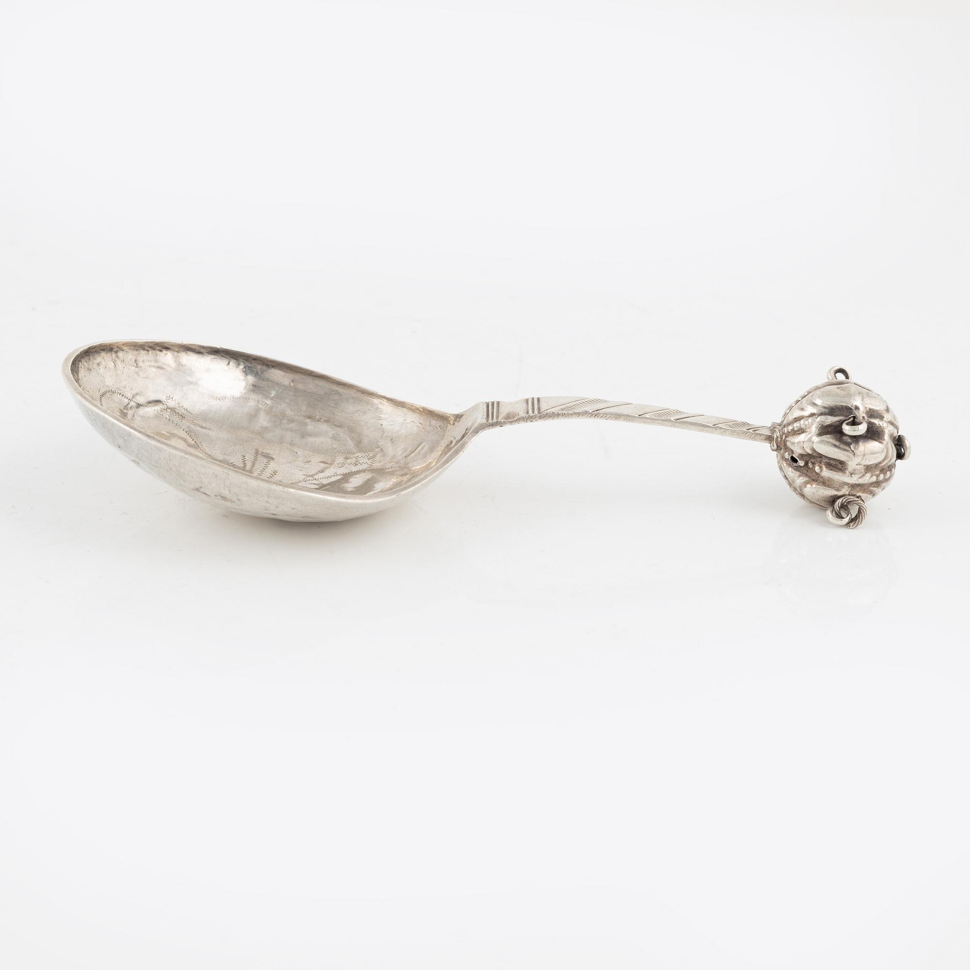 A Swedish Silver Vodka Spoon, mark of Conrad Gadd, Kristianstad 1734.