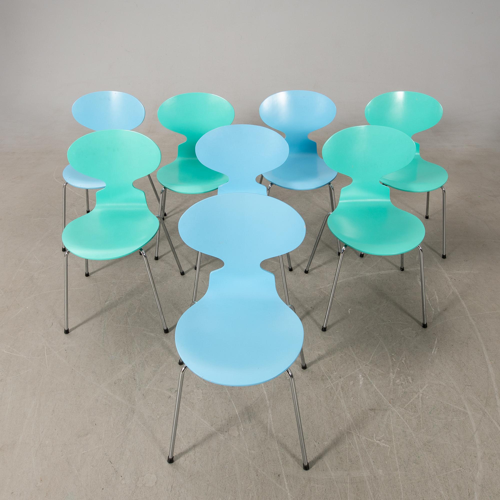 Arne Jacobsen, chairs 8 pcs, "Ant", Fritz Hansen, 1993.