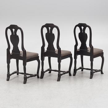 Three Rococo chairs, Sweden, second half of the 18th century.